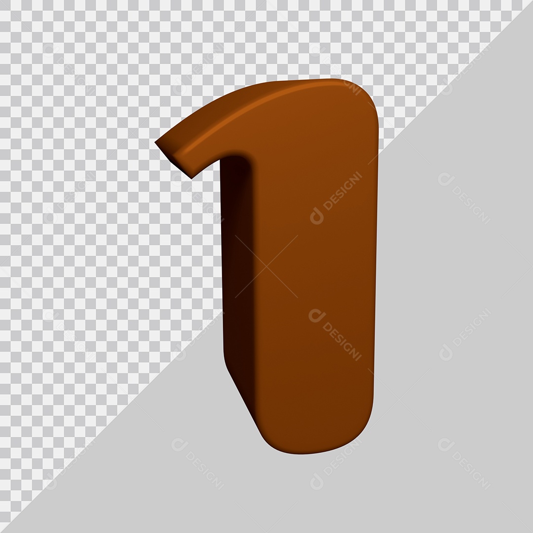 Número 3D 1 Marrom Para composição PSD