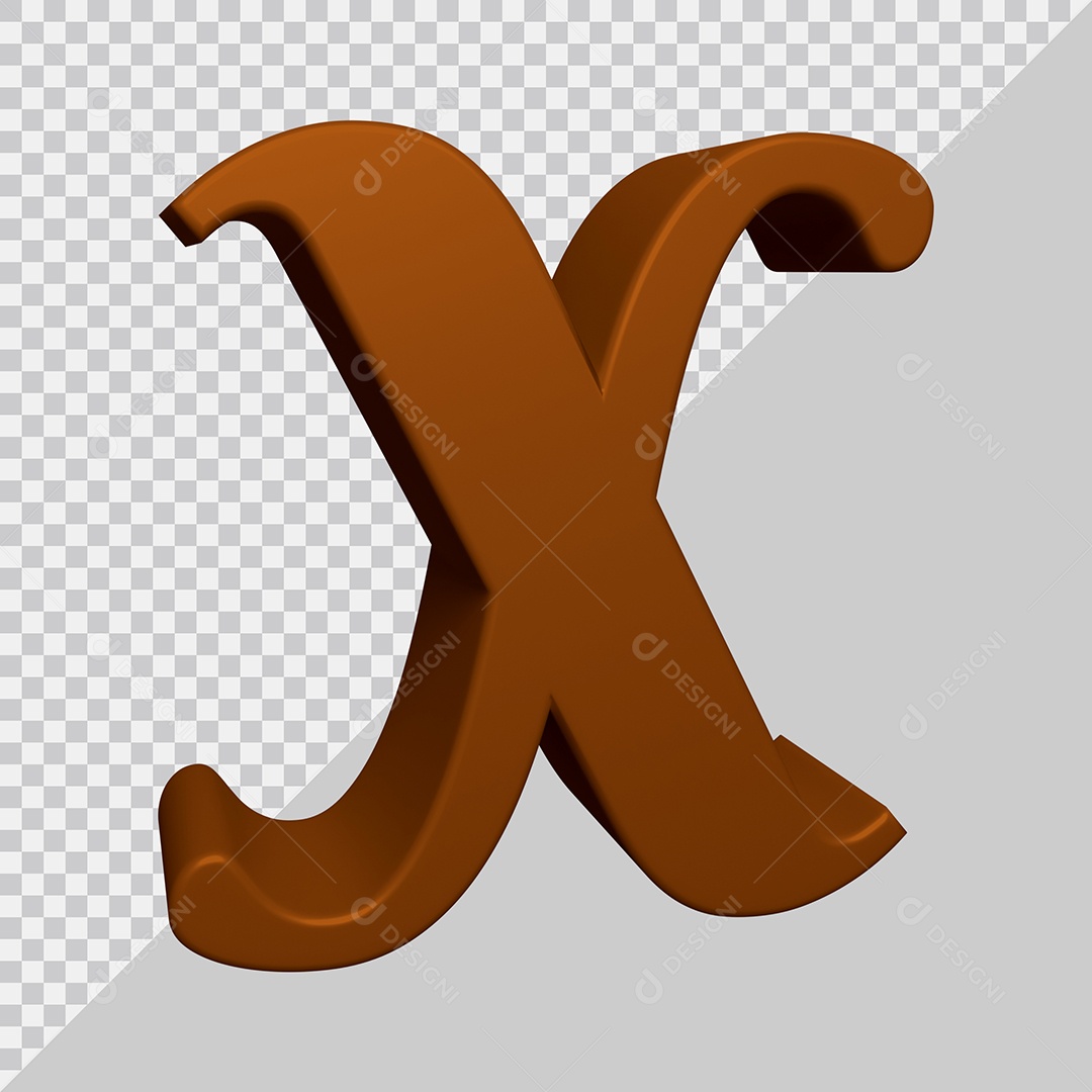 Letra X Maiúscula Marrom Ilustração 3D PSD