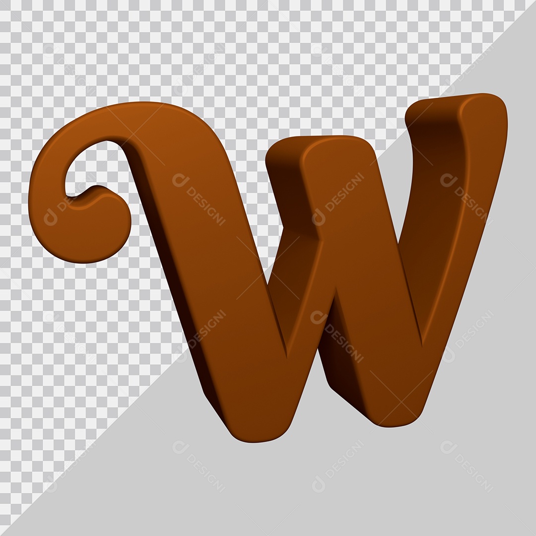 Letra W Maiúscula Marrom Ilustração 3D PSD