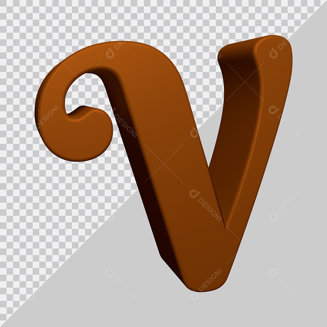Letra V Maiúscula Marrom Ilustração 3D PSD