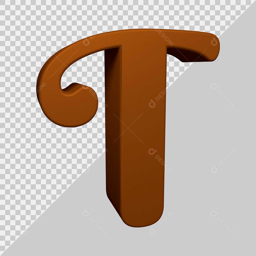 Letra T Maiúscula Marrom Ilustração 3D PSD