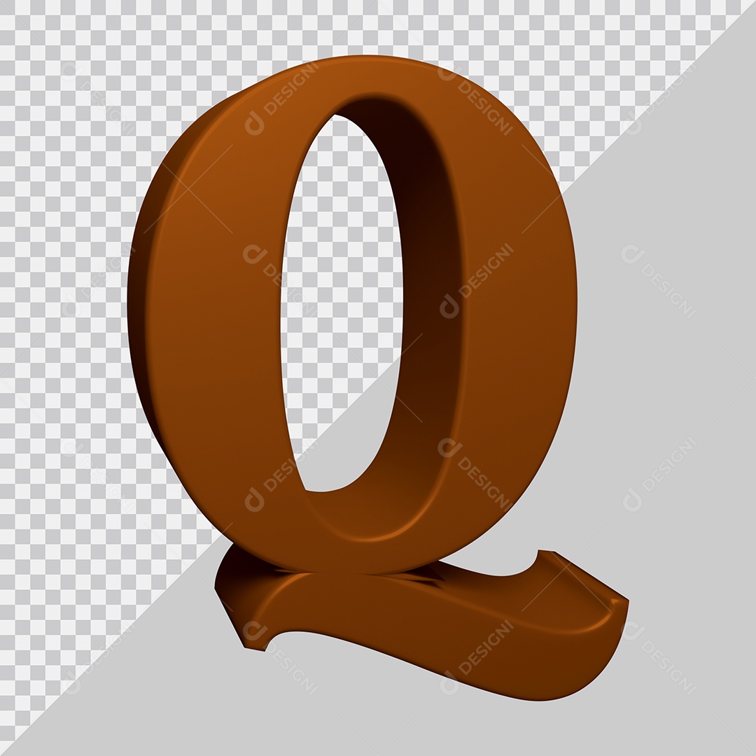 Letra Q Maiúscula Marrom Ilustração 3D PSD