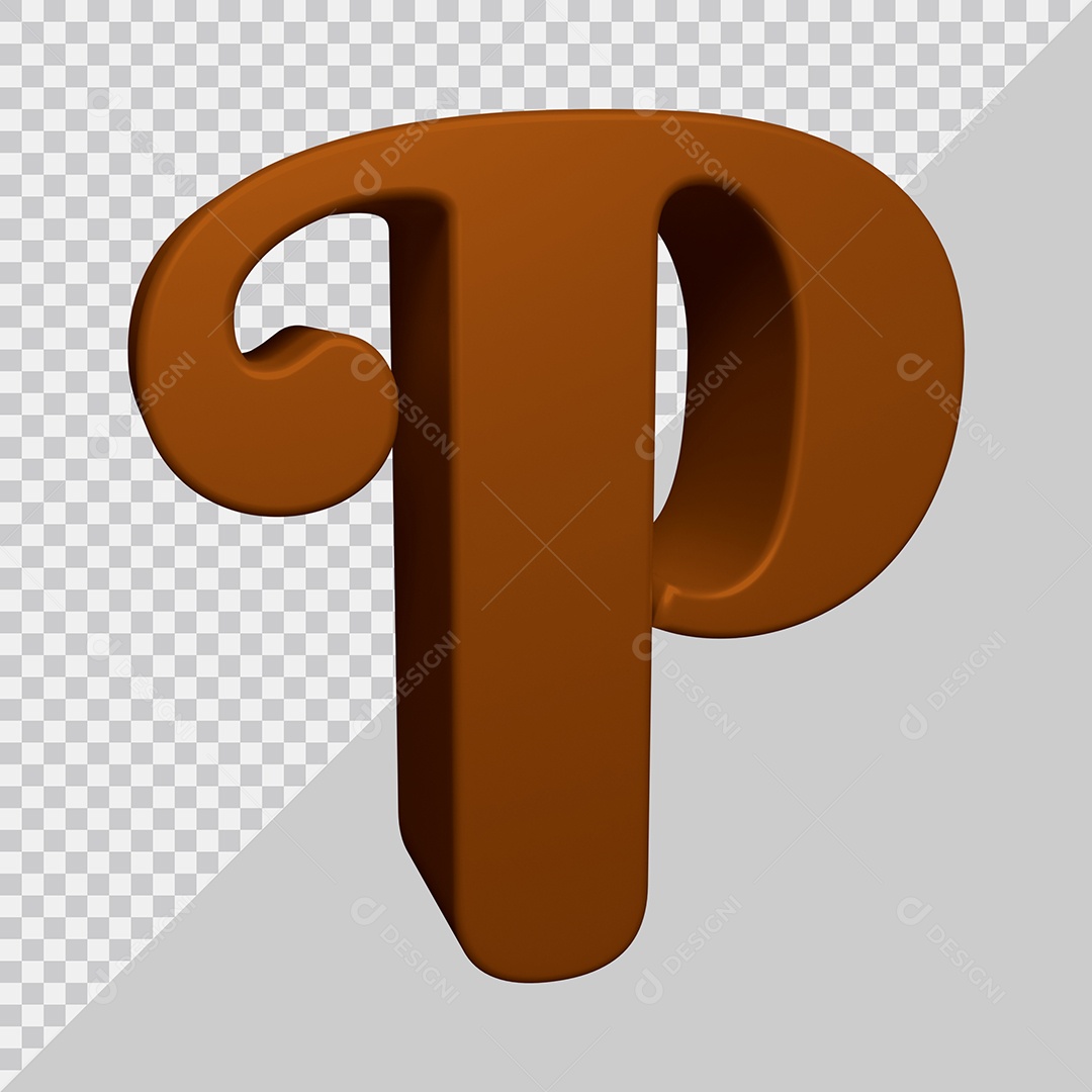 Letra P Maiúscula Marrom Ilustração 3D PSD