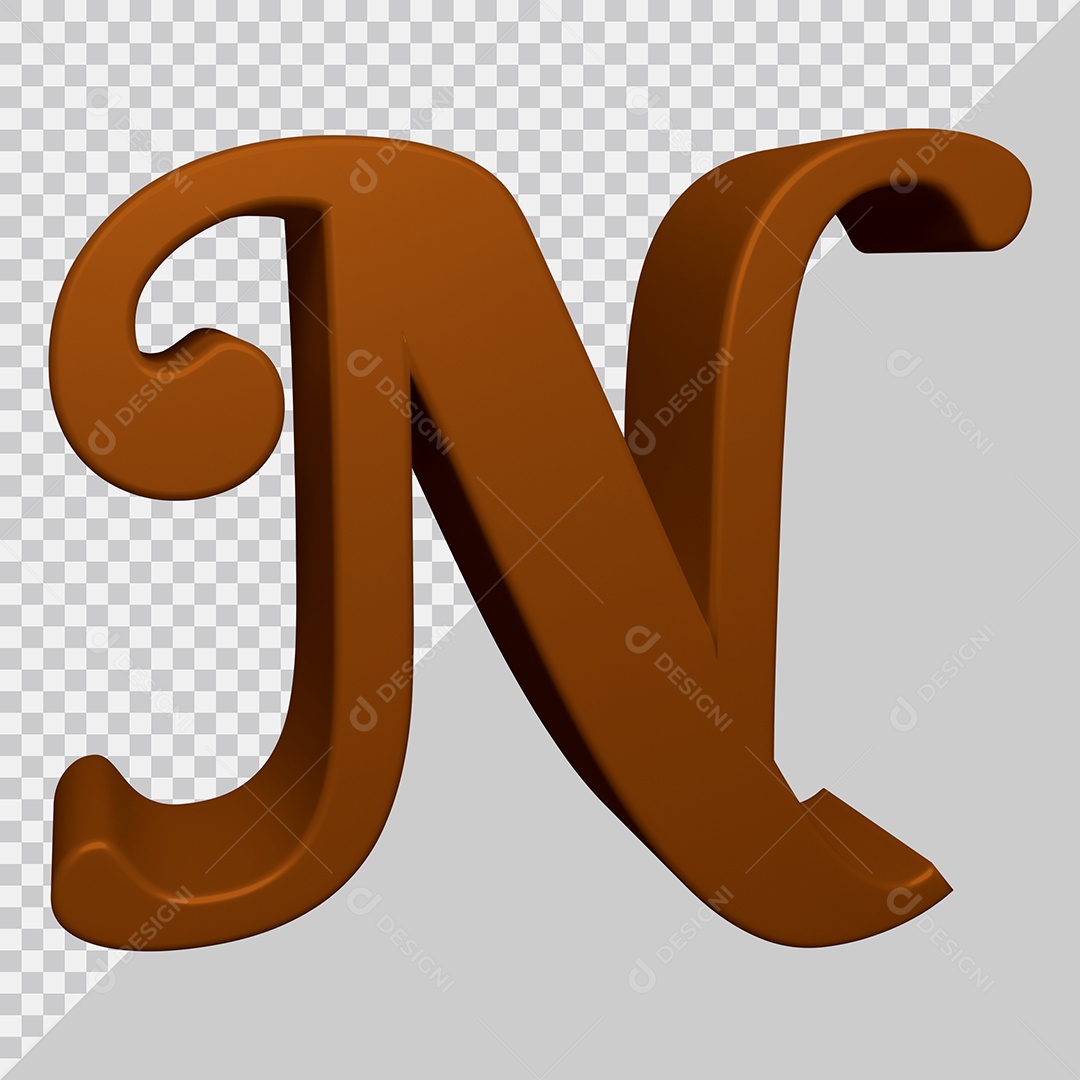 Letra N Maiúscula Marrom Ilustração 3D PSD