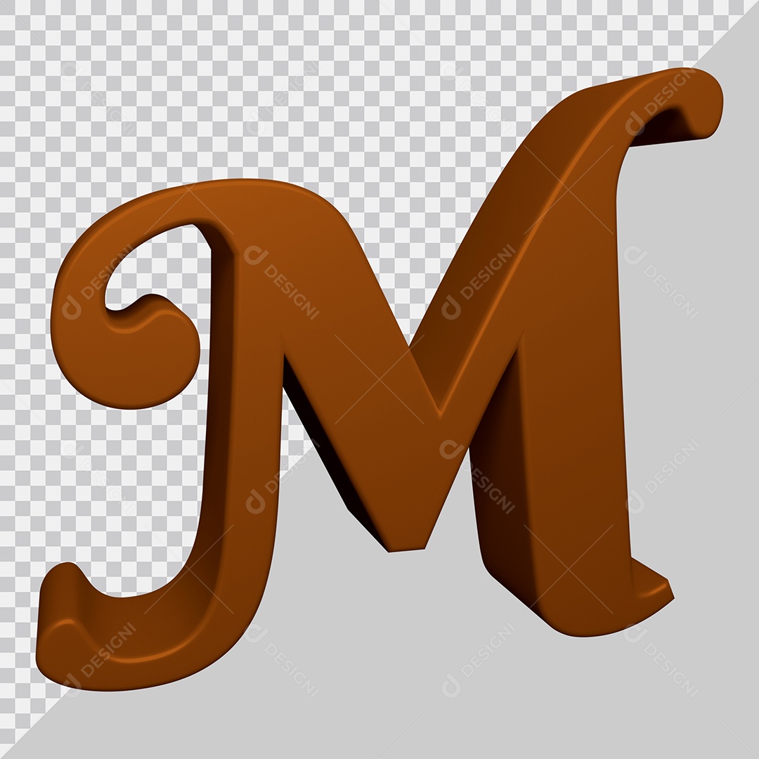 Letra M Maiúscula Marrom Ilustração 3D PSD
