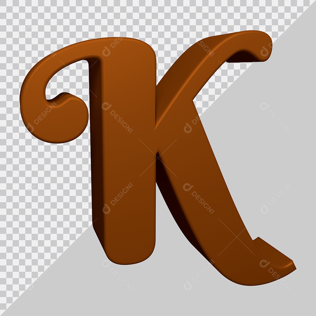 Letra K Maiúscula Marrom Ilustração 3D PSD