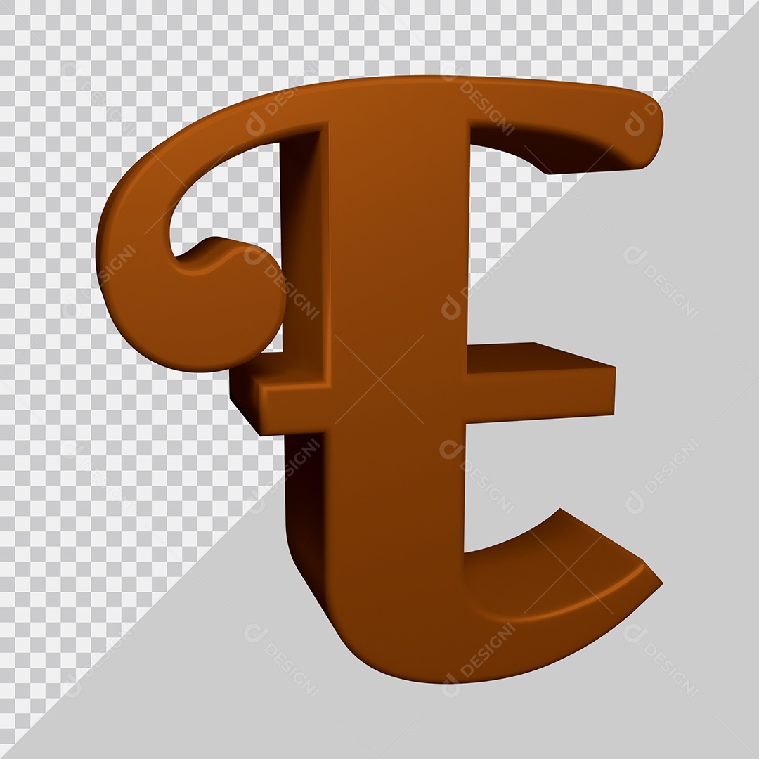 Letra E Maiúscula Marrom Ilustração 3D PSD