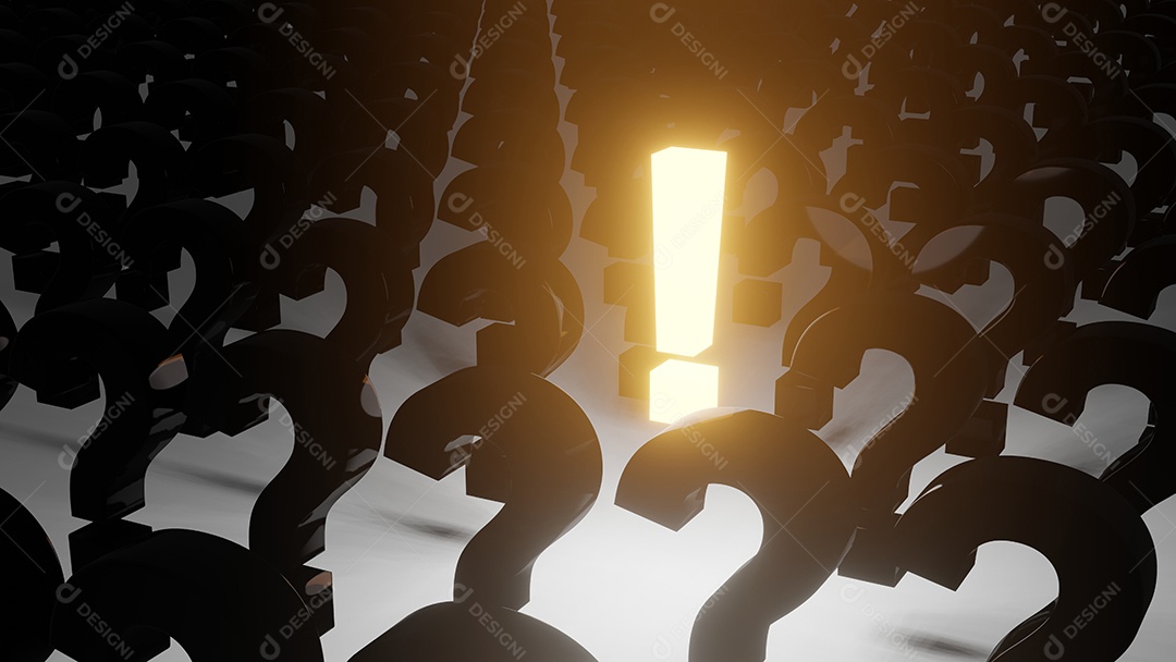 Ponto de exclamação e o ponto de interrogação no chão, renderização 3D