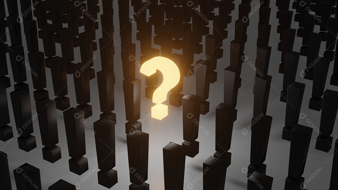 Ponto de exclamação e o ponto de interrogação no chão, renderização 3D