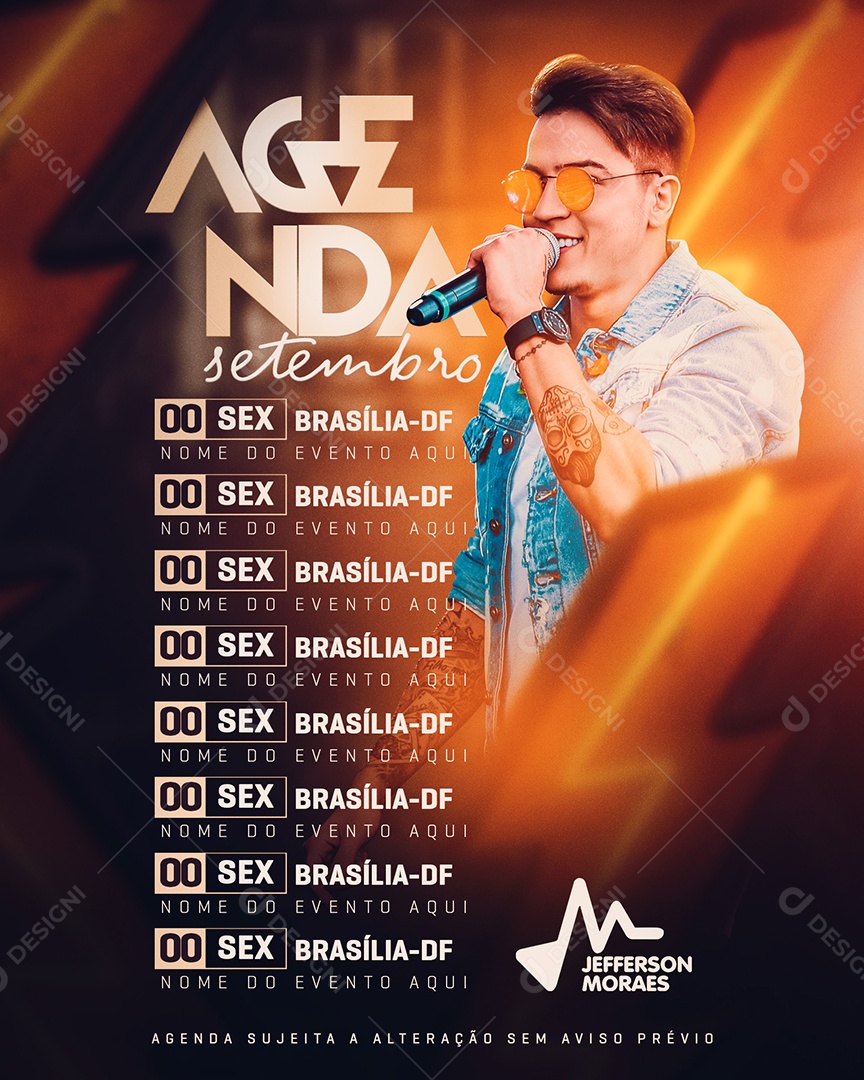 Flyer Agenda Semanal Próximos Shows Jefferson Moraes Social Media PSD Editável