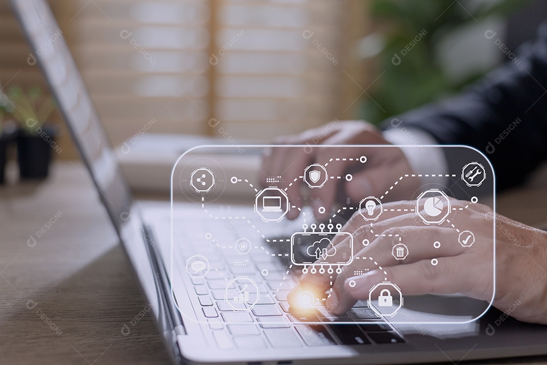 Tecnologia de computação em nuvem e armazenamento on-line para negócios de computador