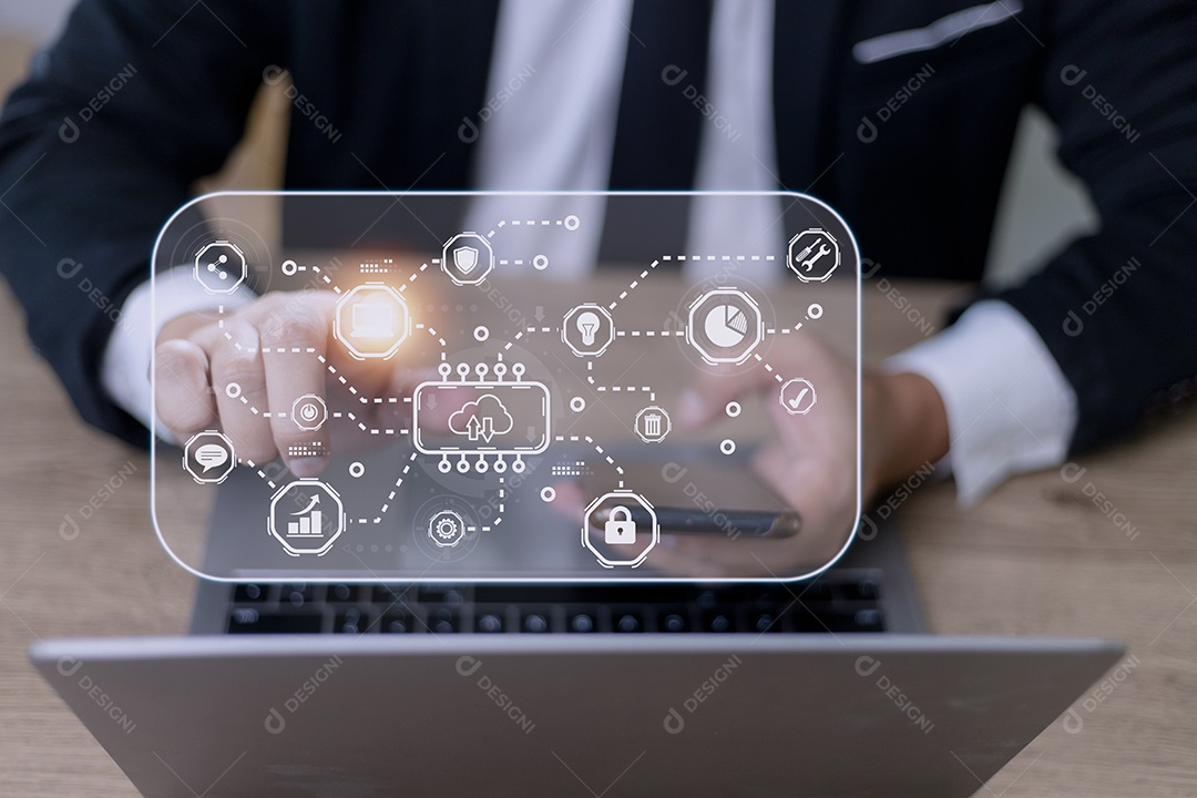 Tecnologia de computação em nuvem e armazenamento on-line para negócios de computador