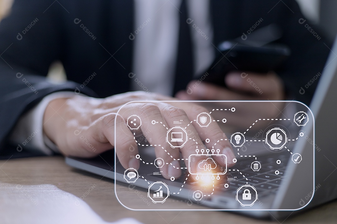 Tecnologia de computação em nuvem e armazenamento on-line para negócios de computador