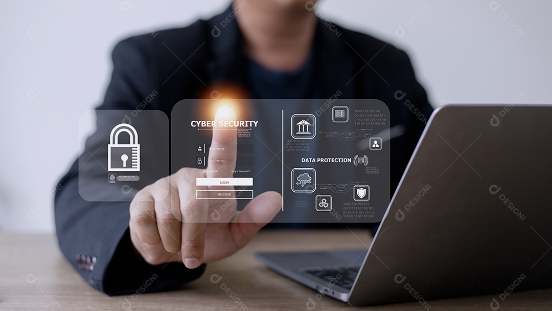 conceito de segurança cibernética, segurança de privacidade do usuário e criptografia