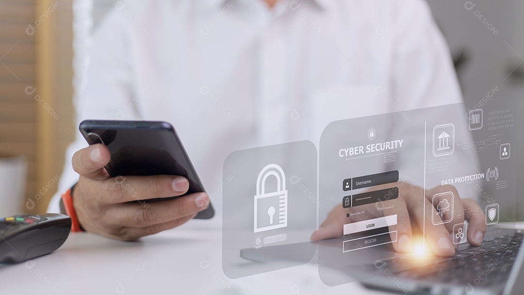 conceito de segurança cibernética, segurança de privacidade do usuário e criptografia