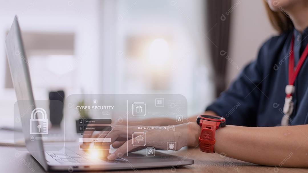 conceito de segurança cibernética, segurança de privacidade do usuário e criptografia