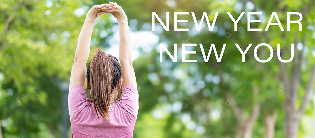 Ano Novo Novo você com jovem esticando o músculo no parque