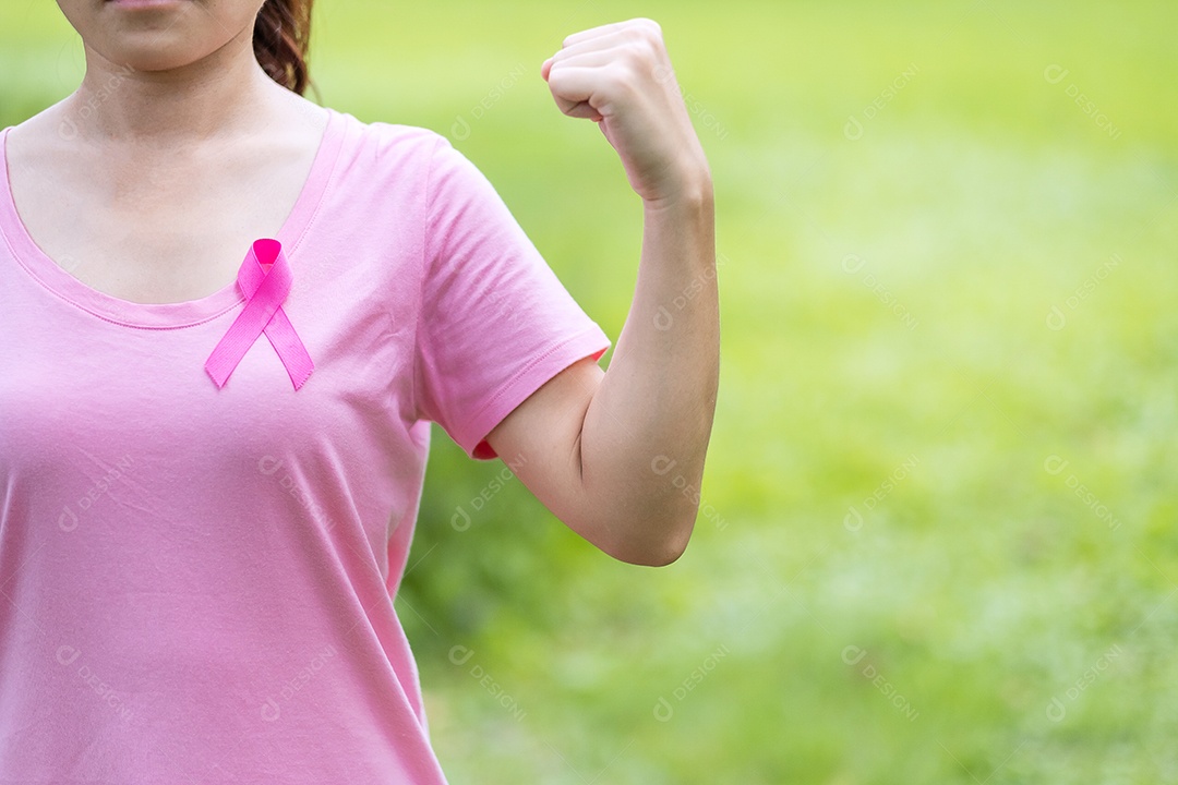 October Breast Cancer Awareness Month, Adult Woman in Pink T-sh