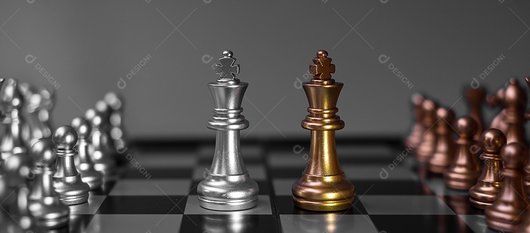 Equipe de figuras de xadrez de ouro (Rei, Rainha, Bispo, Cavalo, Torre