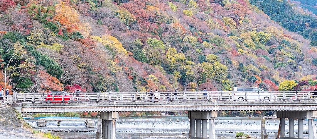 ponte togetsukyo com montanhas de folhas coloridas e riv Katsura