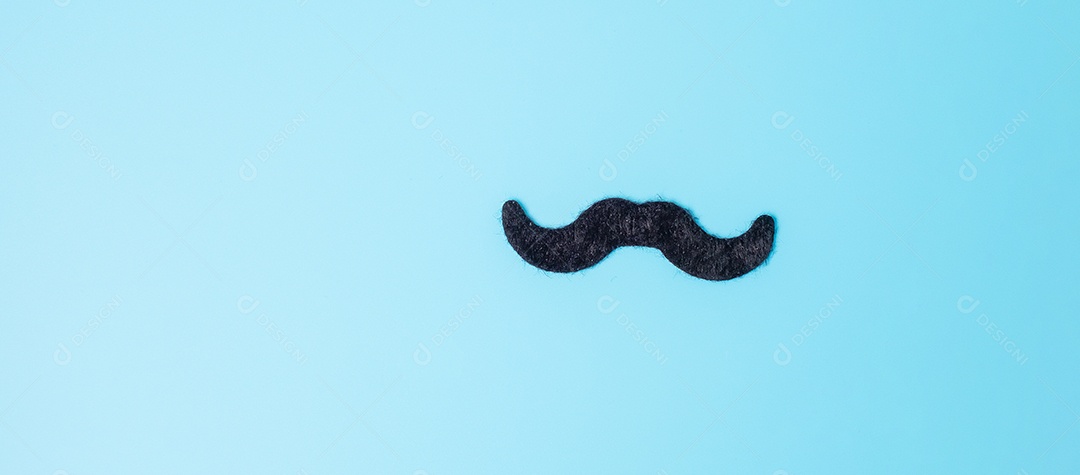 Bigode preto sobre fundo azul. Conceitos de feliz dia dos pais e dia internacional dos homens
