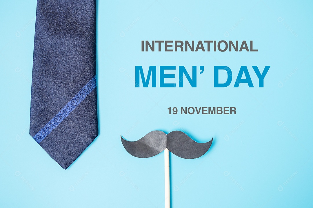 blue ties and mustache on blue background. Concepts of Happy Father's Day and International Men's Day