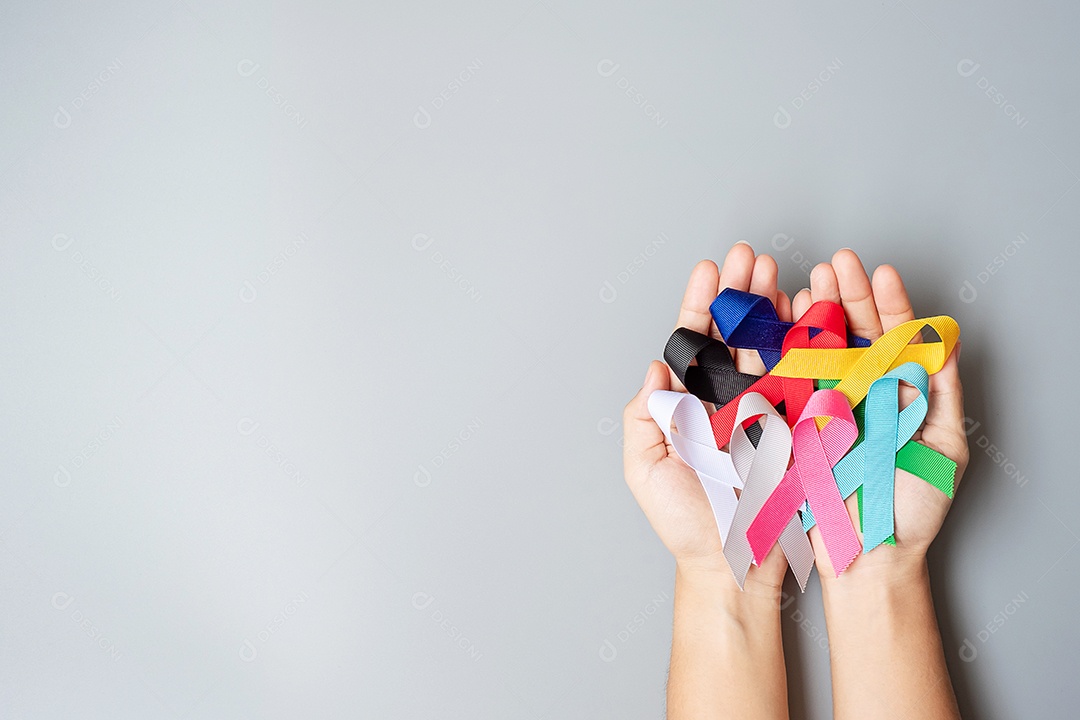 Dia Mundial do Câncer (4 de fevereiro). fitas coloridas de conscientização; azul