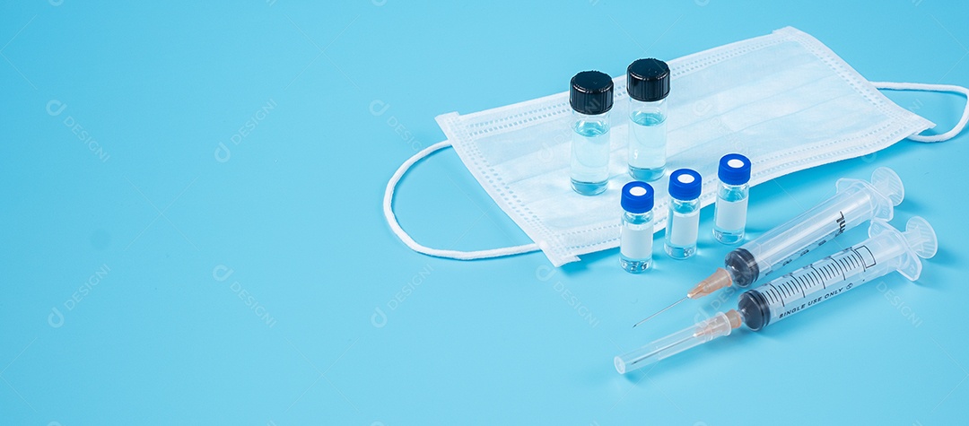 Dose de frasco de vacina com seringa de agulha de droga de tiro no laboratório do hospital. Conceito médico, saúde, vacinação e imunização