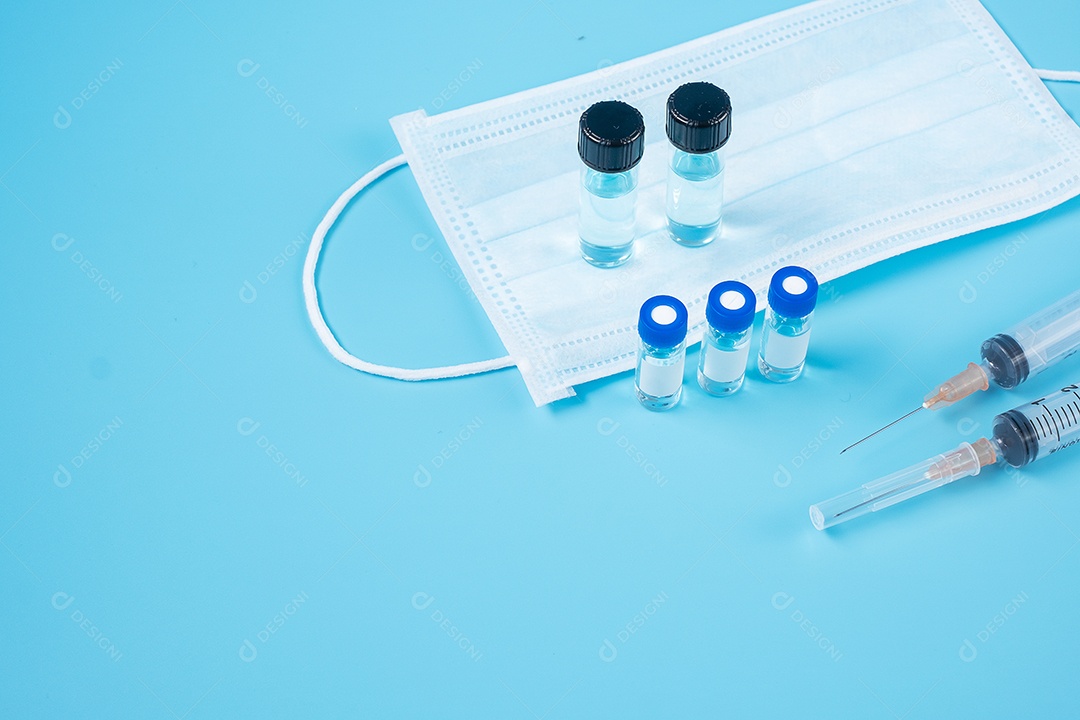 Dose de frasco de vacina com seringa de agulha de droga de tiro no laboratório do hospital. Conceito médico, saúde, vacinação e imunização