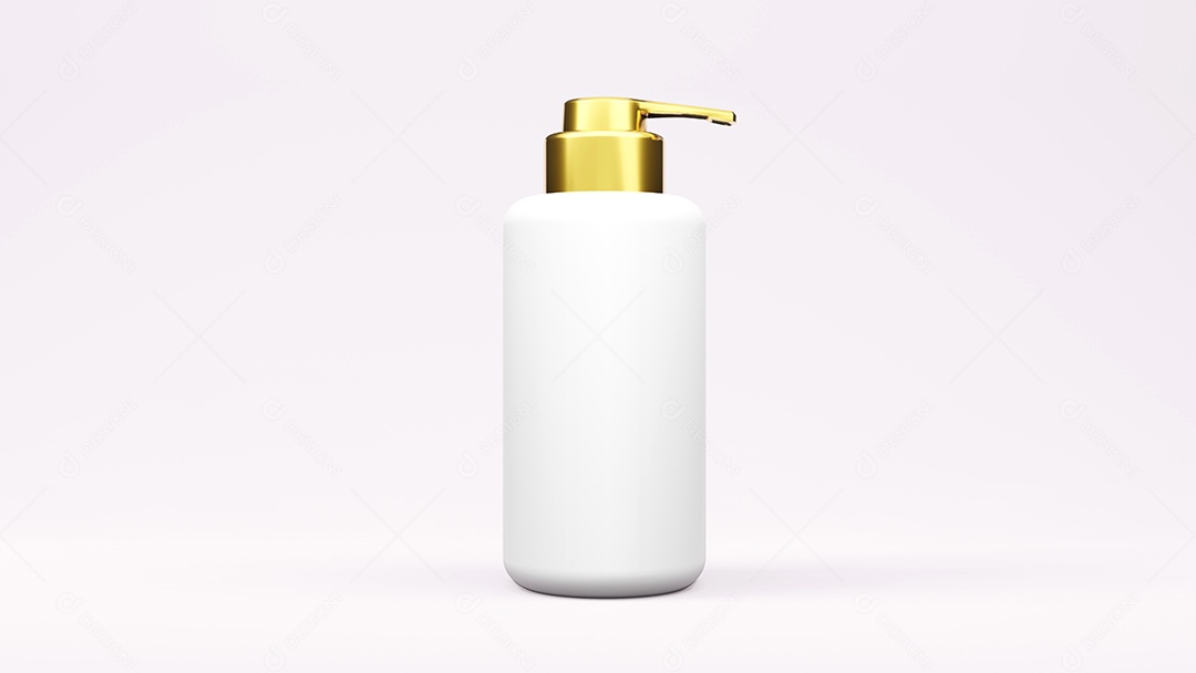 Renderização 3D de pacote de garrafa de cor branca e dourada