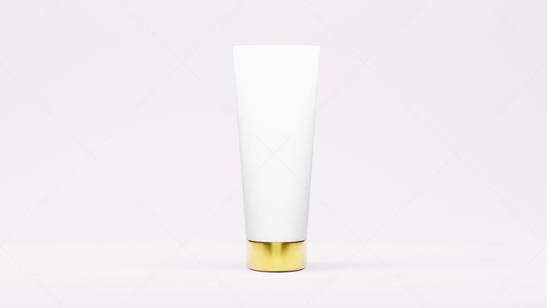 Renderização 3D de pacote de garrafa de cor branca e dourada