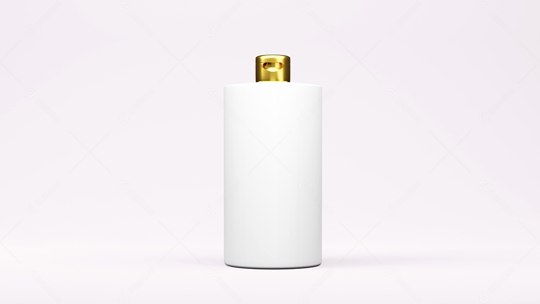 Renderização 3D de pacote de garrafa de cor branca e dourada