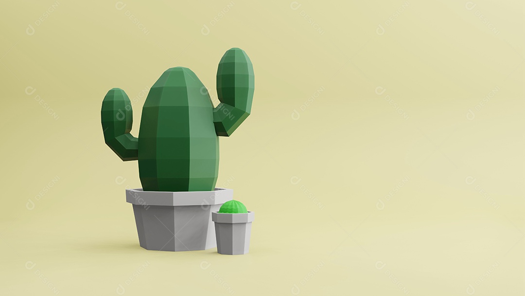 3d renderização cacto baixo polígono