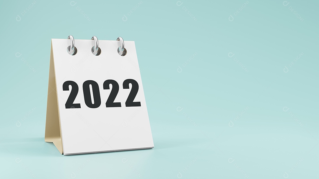 2022 na renderização 3d do calendário de mesa de papel