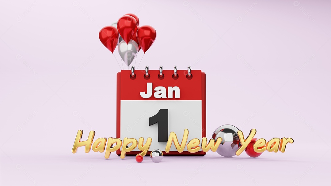 feliz ano novo conceito, renderização em 3D