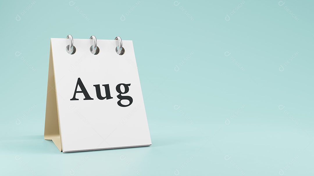 Agosto na renderização 3d do calendário de mesa de papel