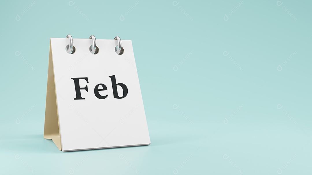 fevereiro no calendário de mesa de papel renderização em 3d