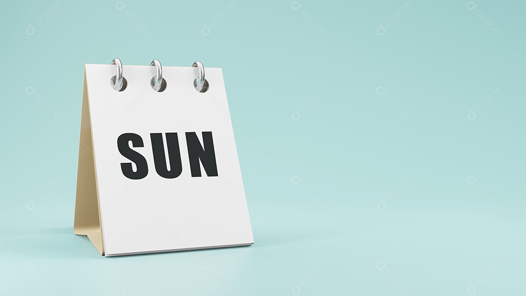 SOL domingo na renderização 3d do calendário de mesa de papel