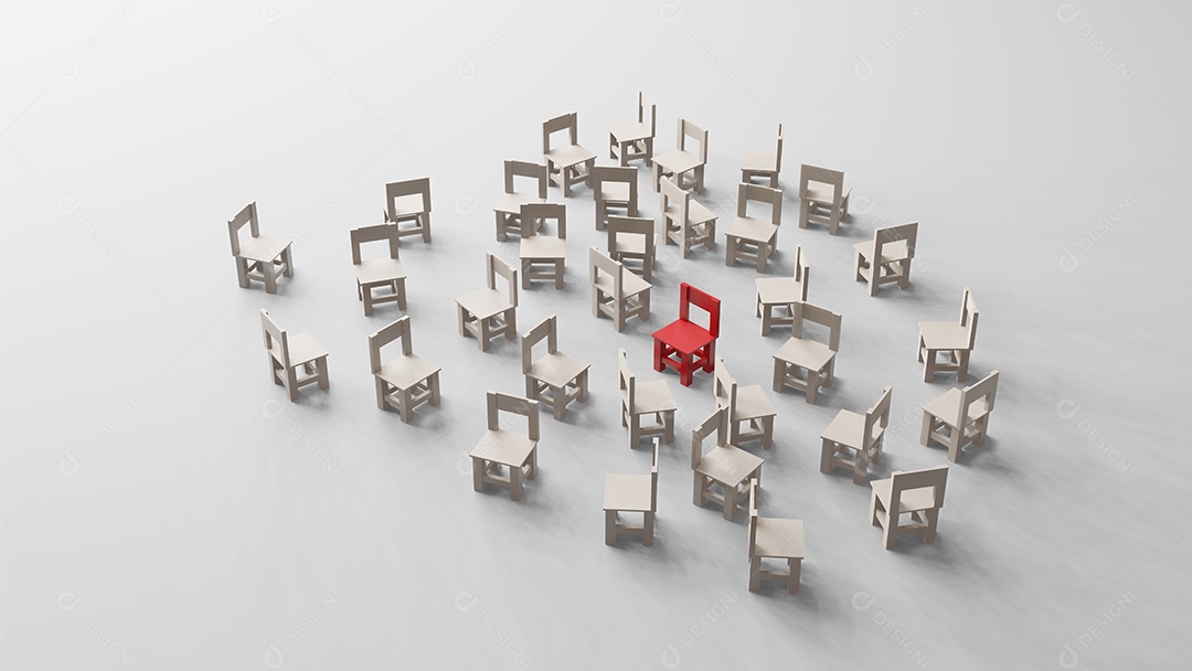 Conceito de negócio de cadeira vazia, renderização em 3D