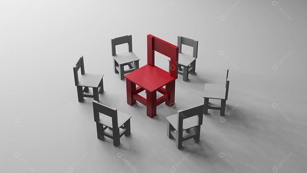 Conceito de negócio de cadeira vazia, renderização em 3D