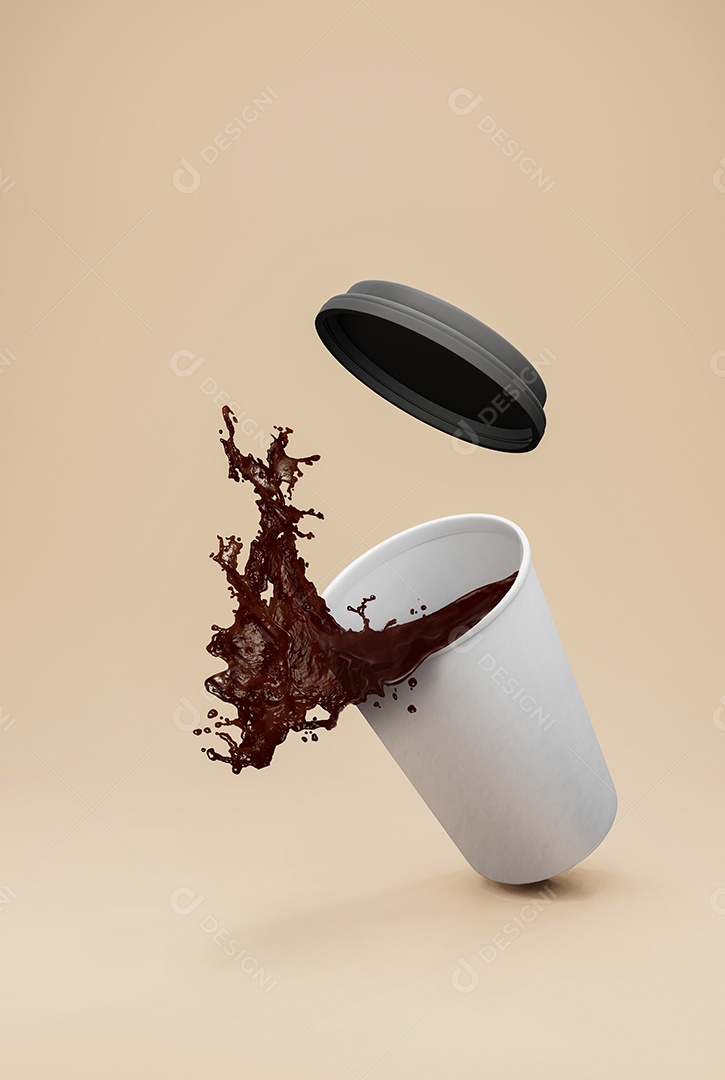 Xícara de café, respingo de café. renderização em 3D