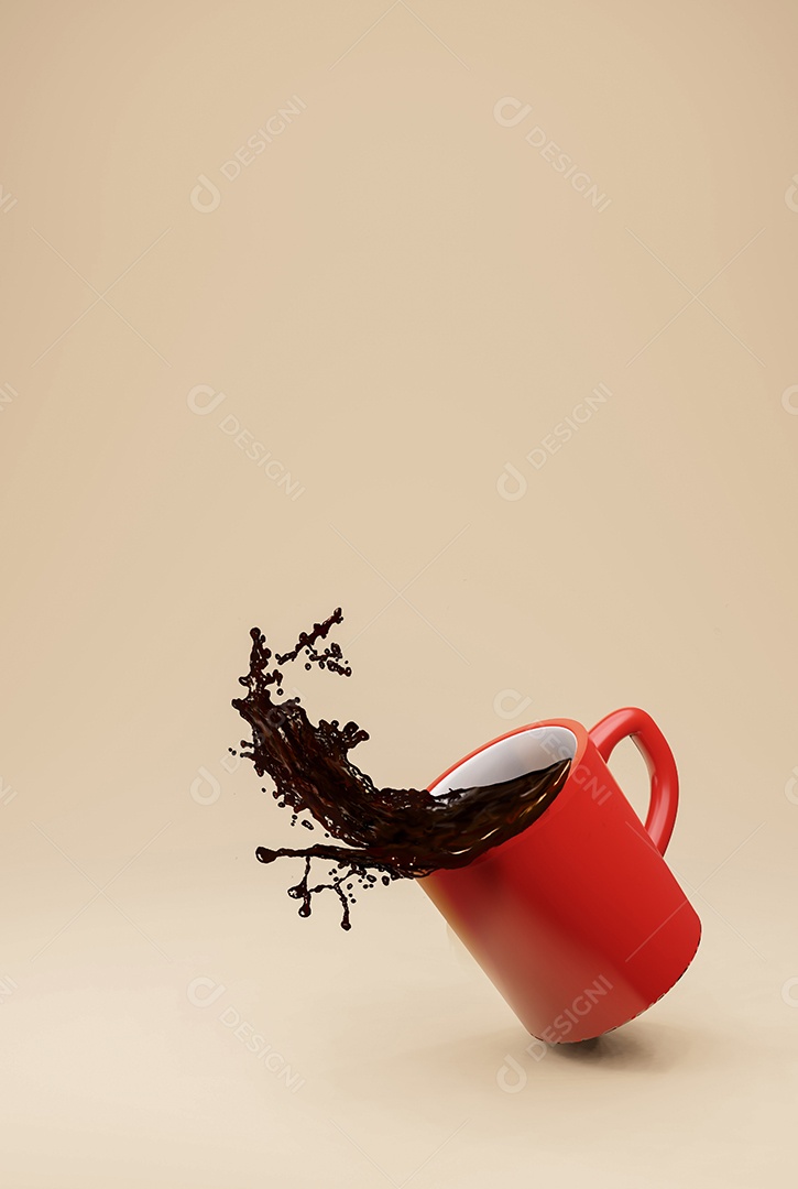 Cup of coffee, coffee splash. 3D rendering