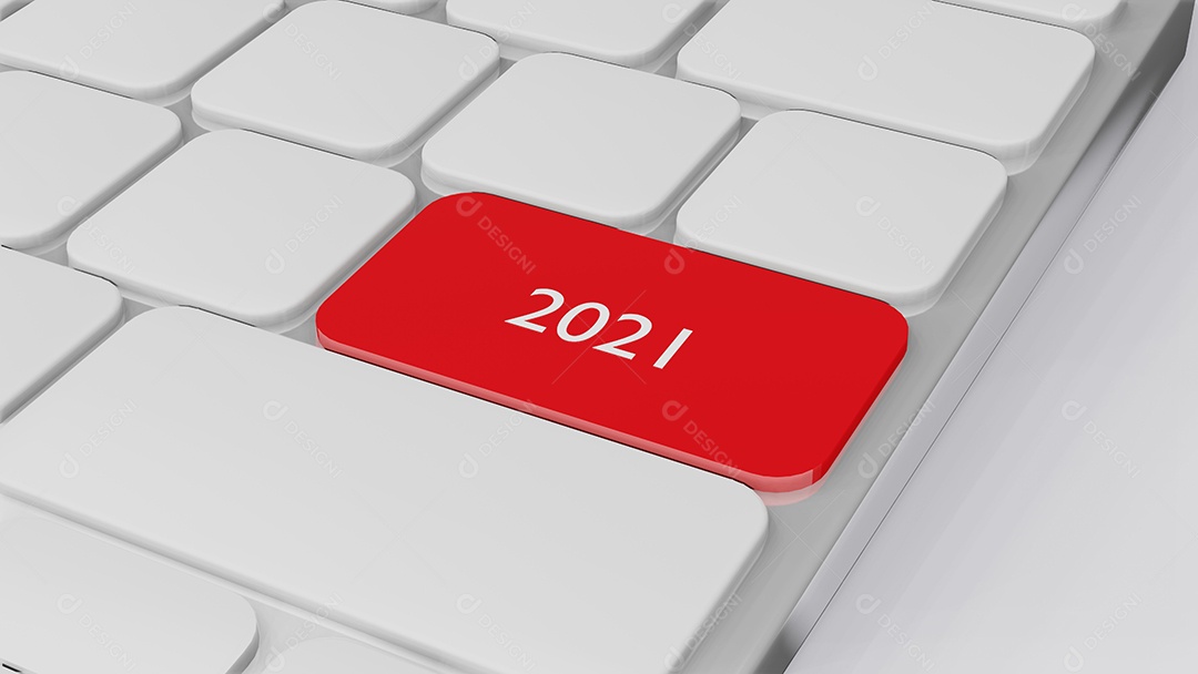 teclado de computador com palavra 2021, classificação 3D