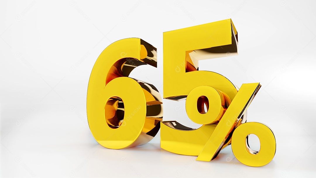 65% símbolo dourado, renderização em 3D