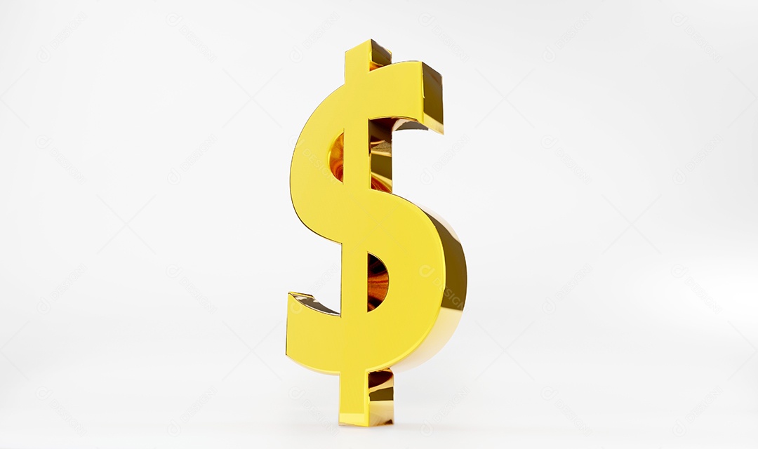 Símbolo dourado do dólar da moeda do dólar 3D, 3D rendem