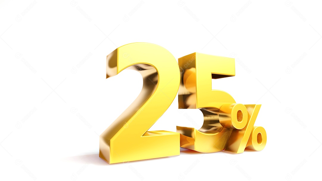 25% símbolo dourado, renderização em 3D