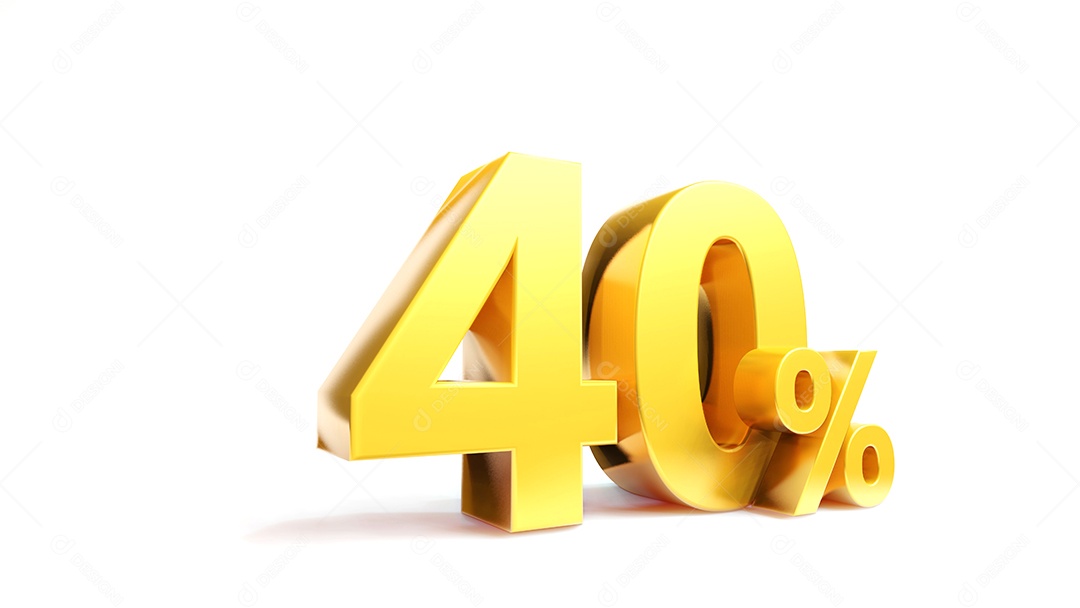 40% símbolo dourado, renderização em 3D