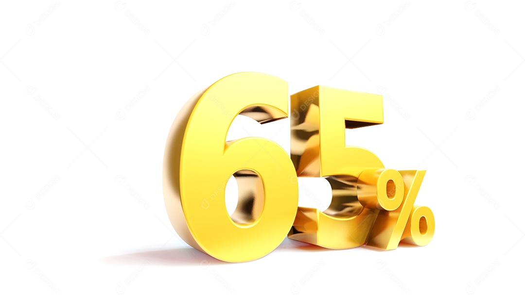 65% símbolo dourado, renderização em 3D