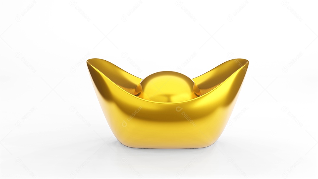 Lingote de ouro chinês no fundo branco, renderização em 3D