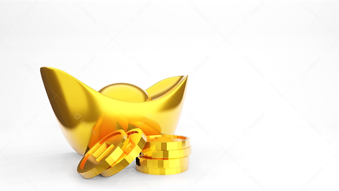 Lingote de ouro chinês no fundo branco, renderização em 3D